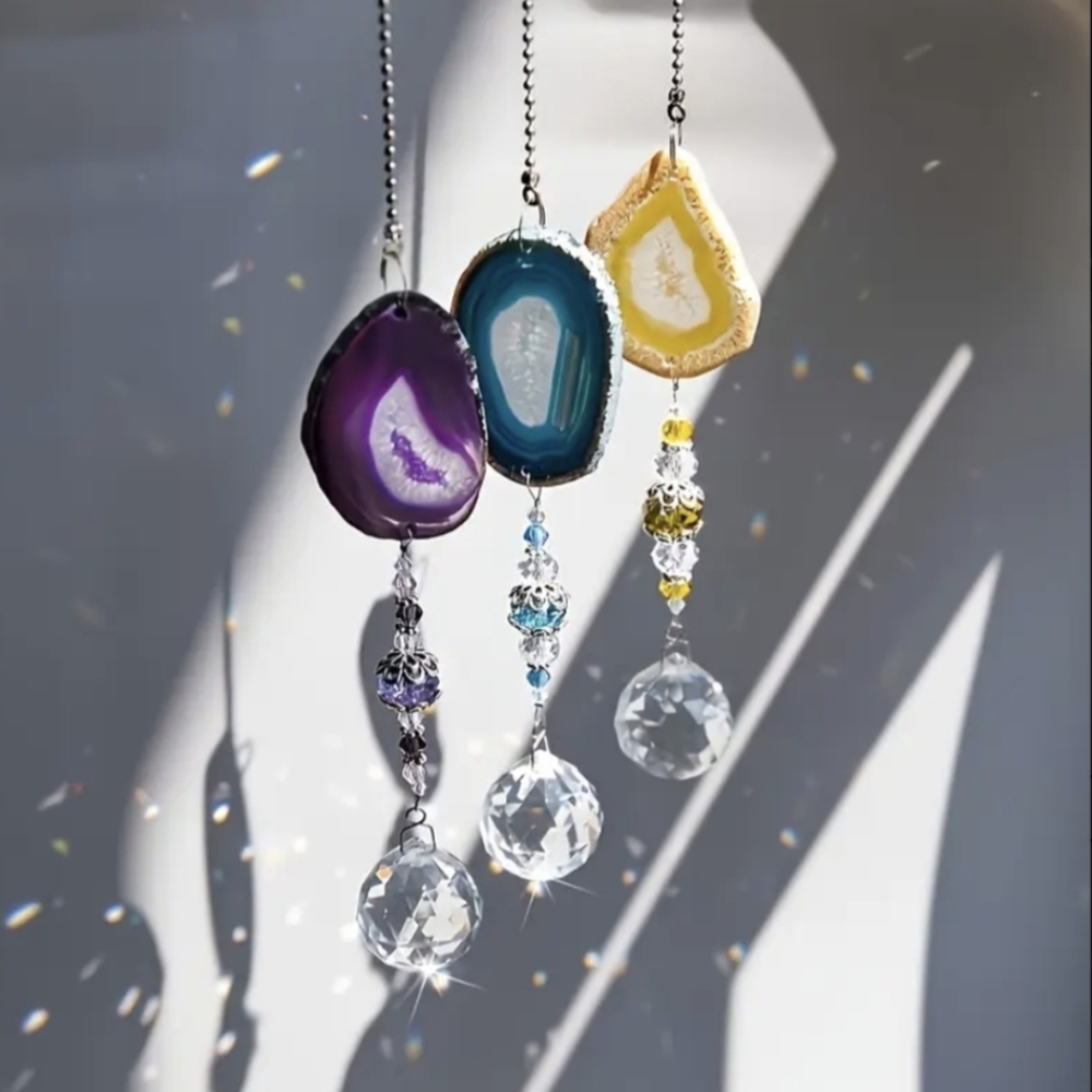 2 Light Catchers Geode Suncatcher Crystal Prism Rear Mirror Ornament Mom Gift - Picture 1 of 6